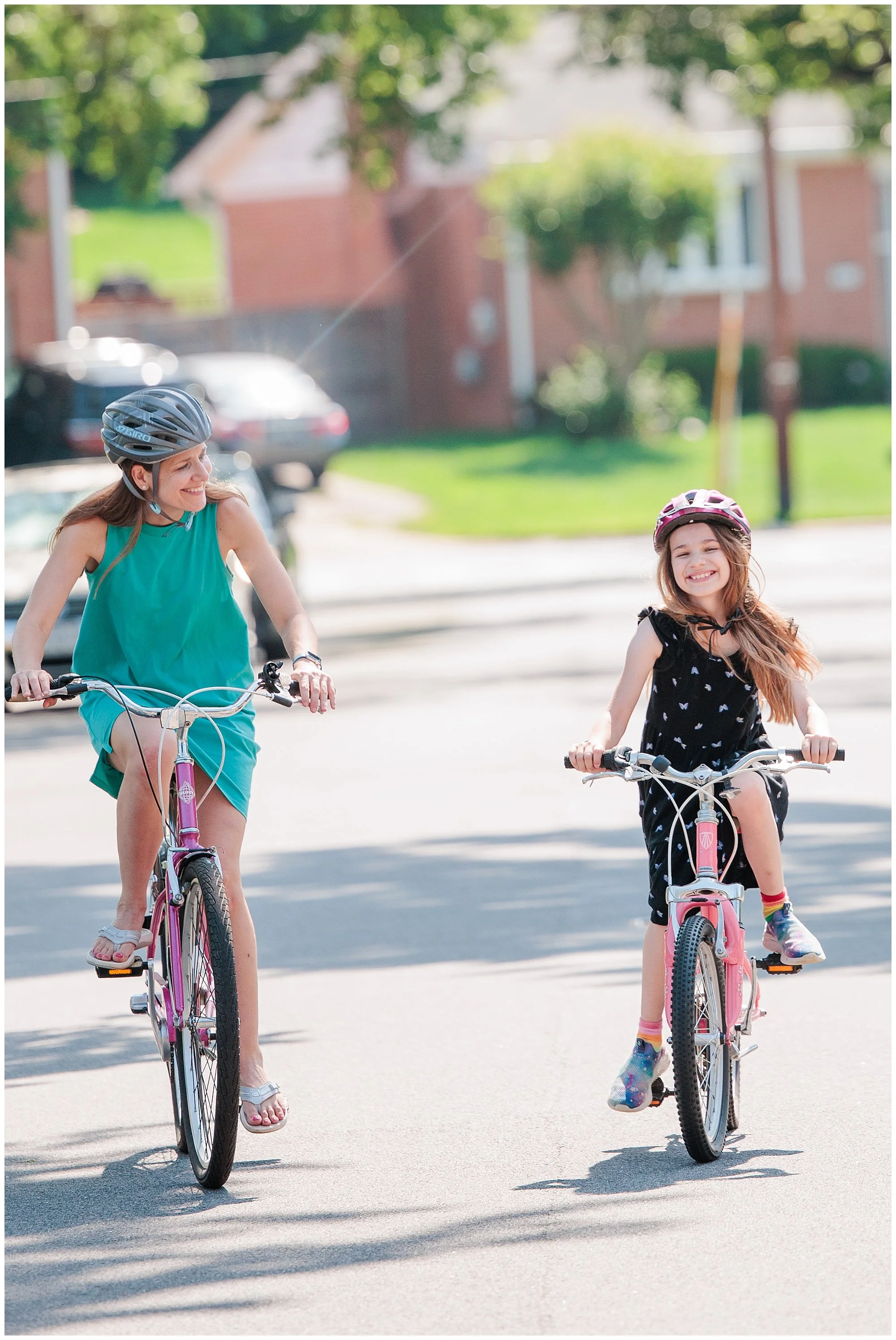 Mom and daughter riding bikes