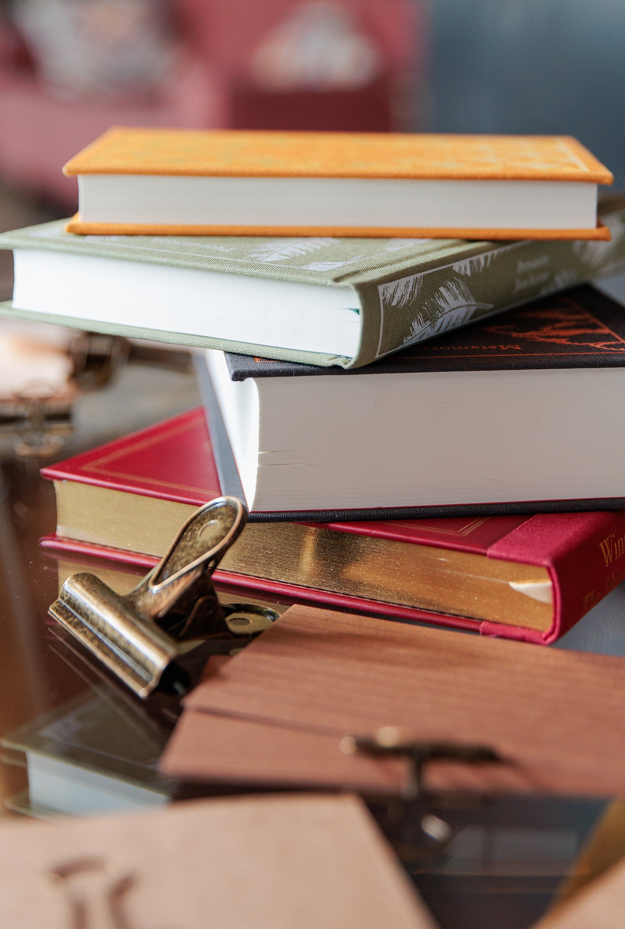 Detail photograph of books and notes created for A Thinker's Guide brand content