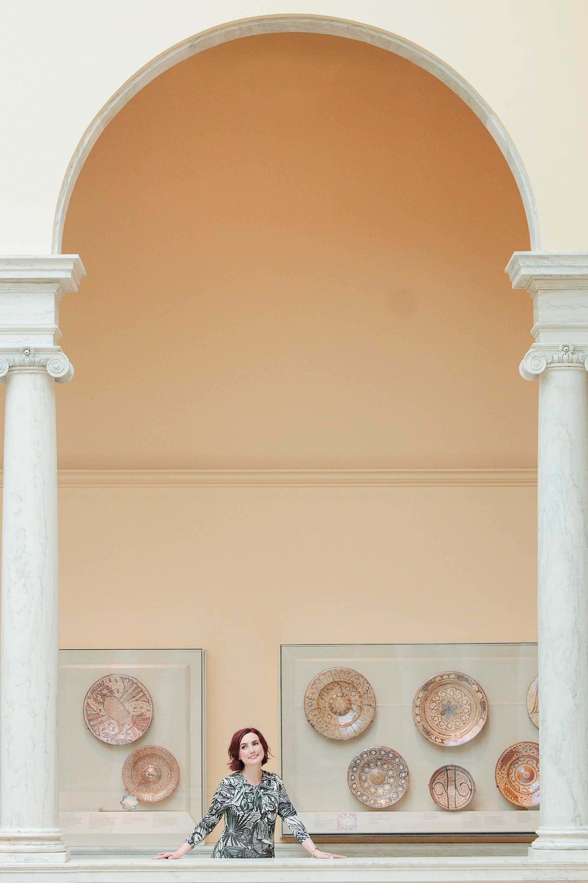 looking under arch for branding session at Walters Art museum Baltimore