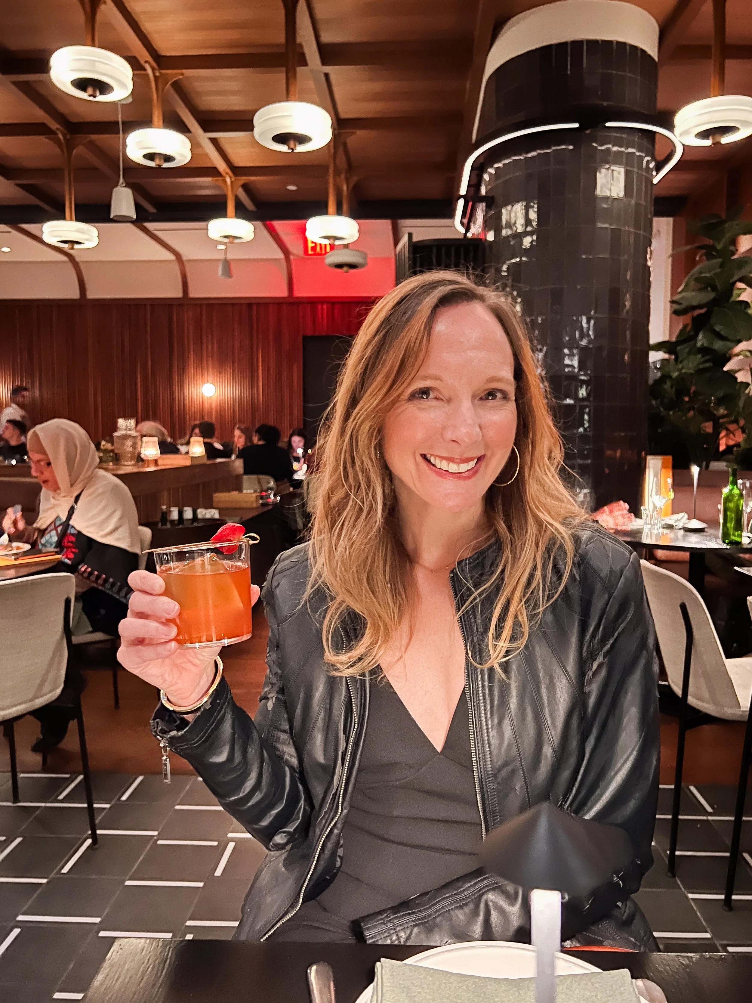 enjoying a pre-theater cocktail at Aldermans
