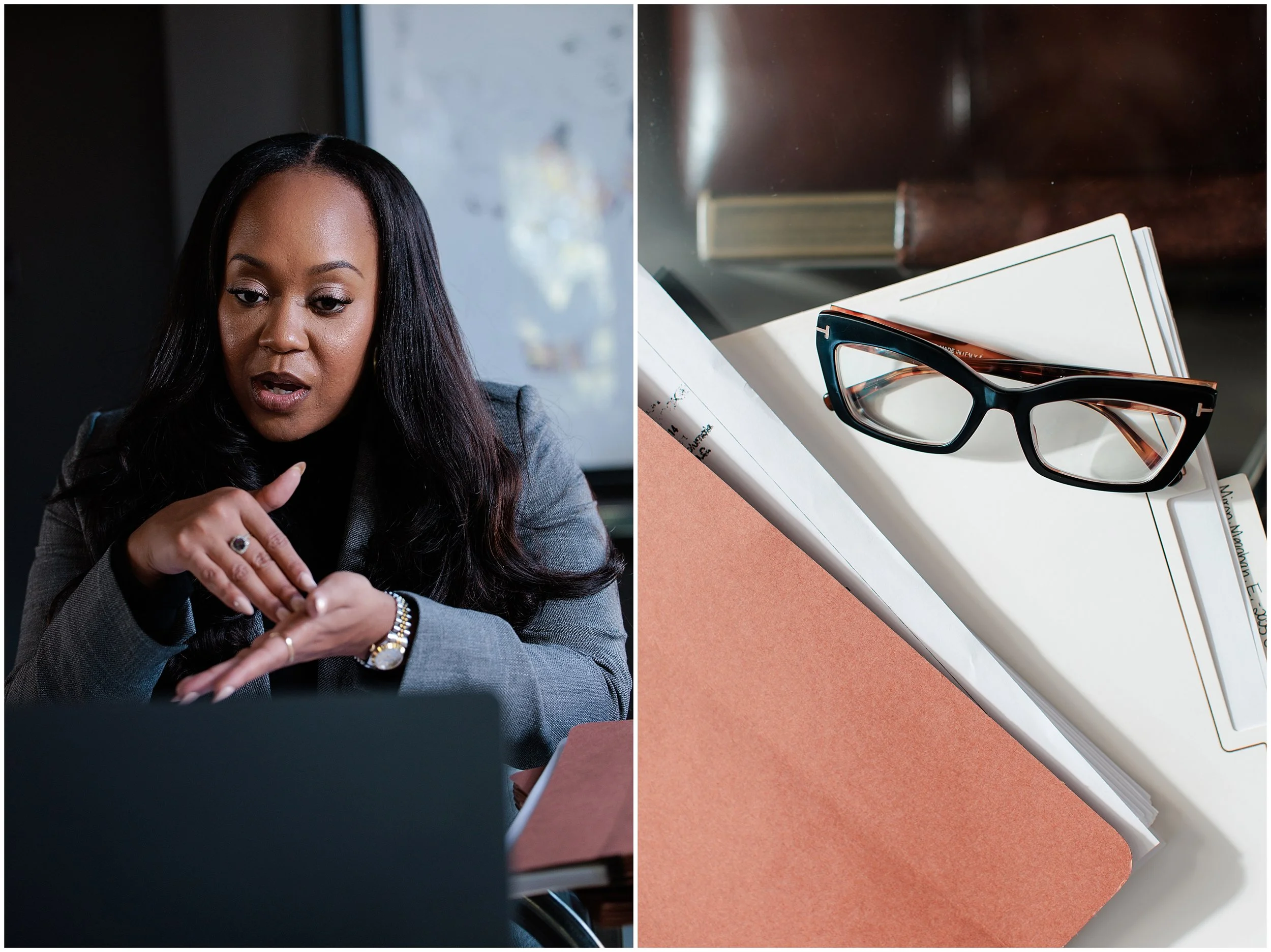 lawyer talking to her clients