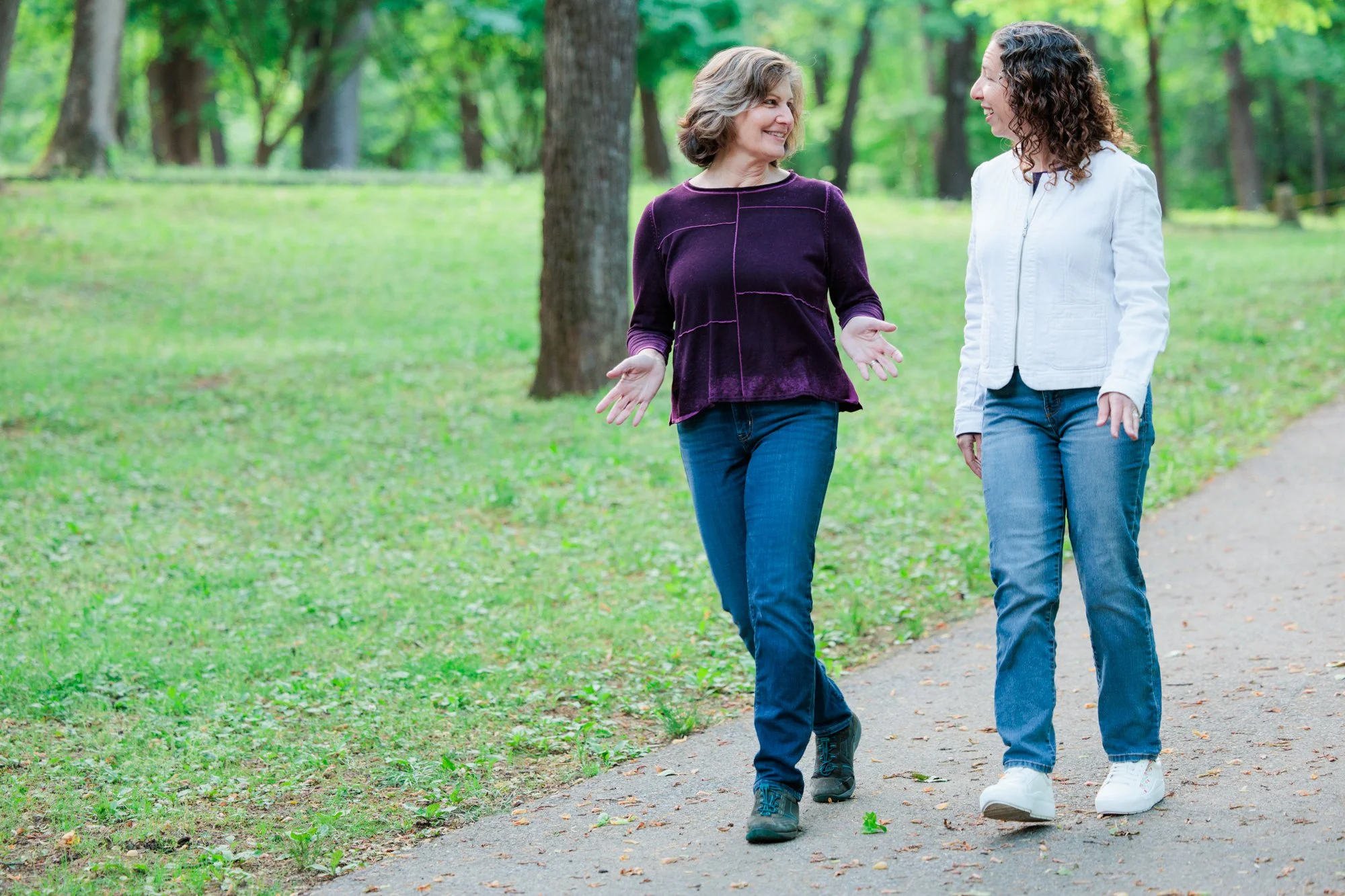 therapist walking with client outside for branding session in Maryland