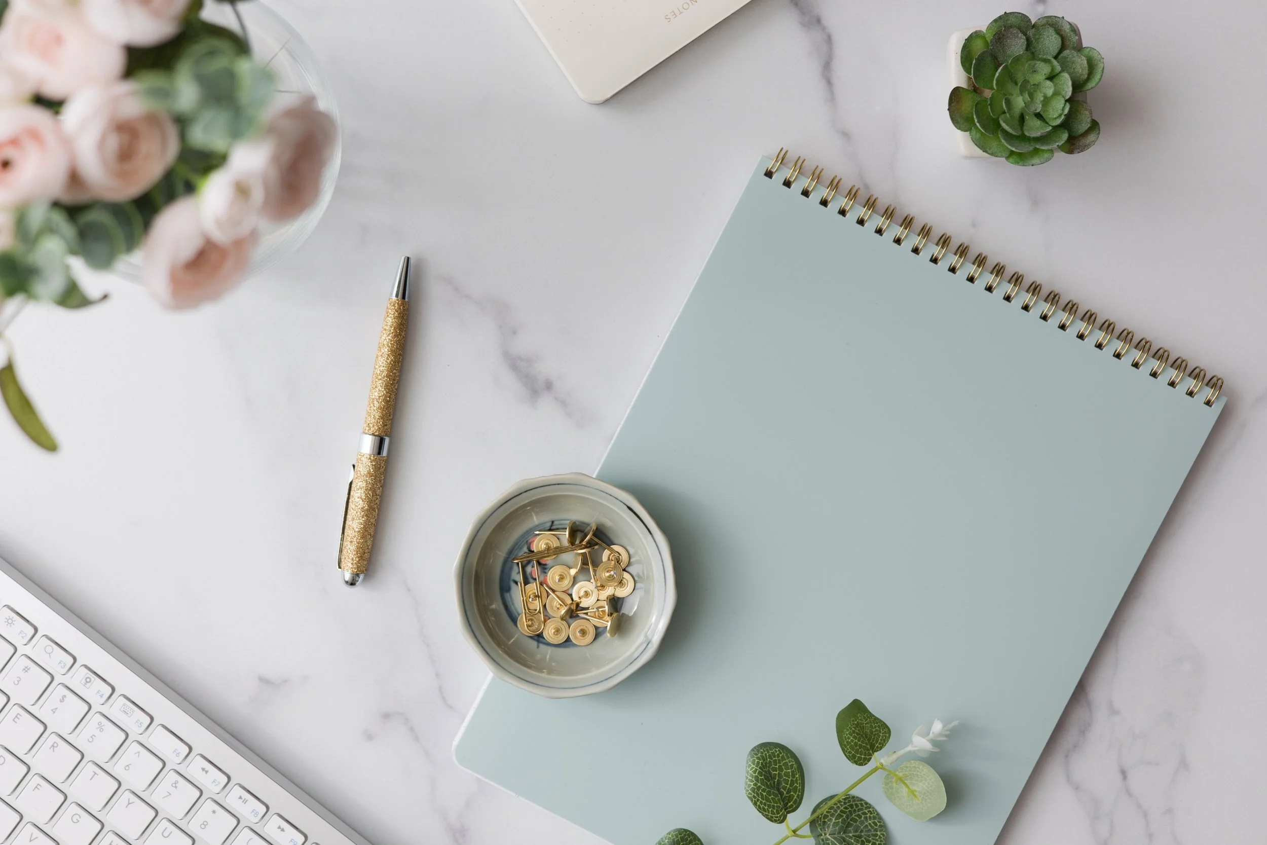 Flatlay of business desk for branding session