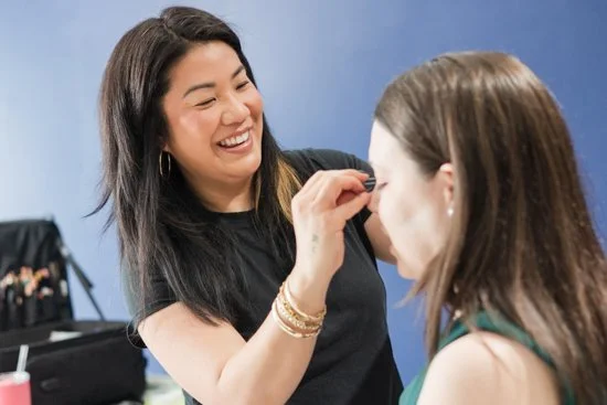 woman getting makeup done in Silver Spring studio