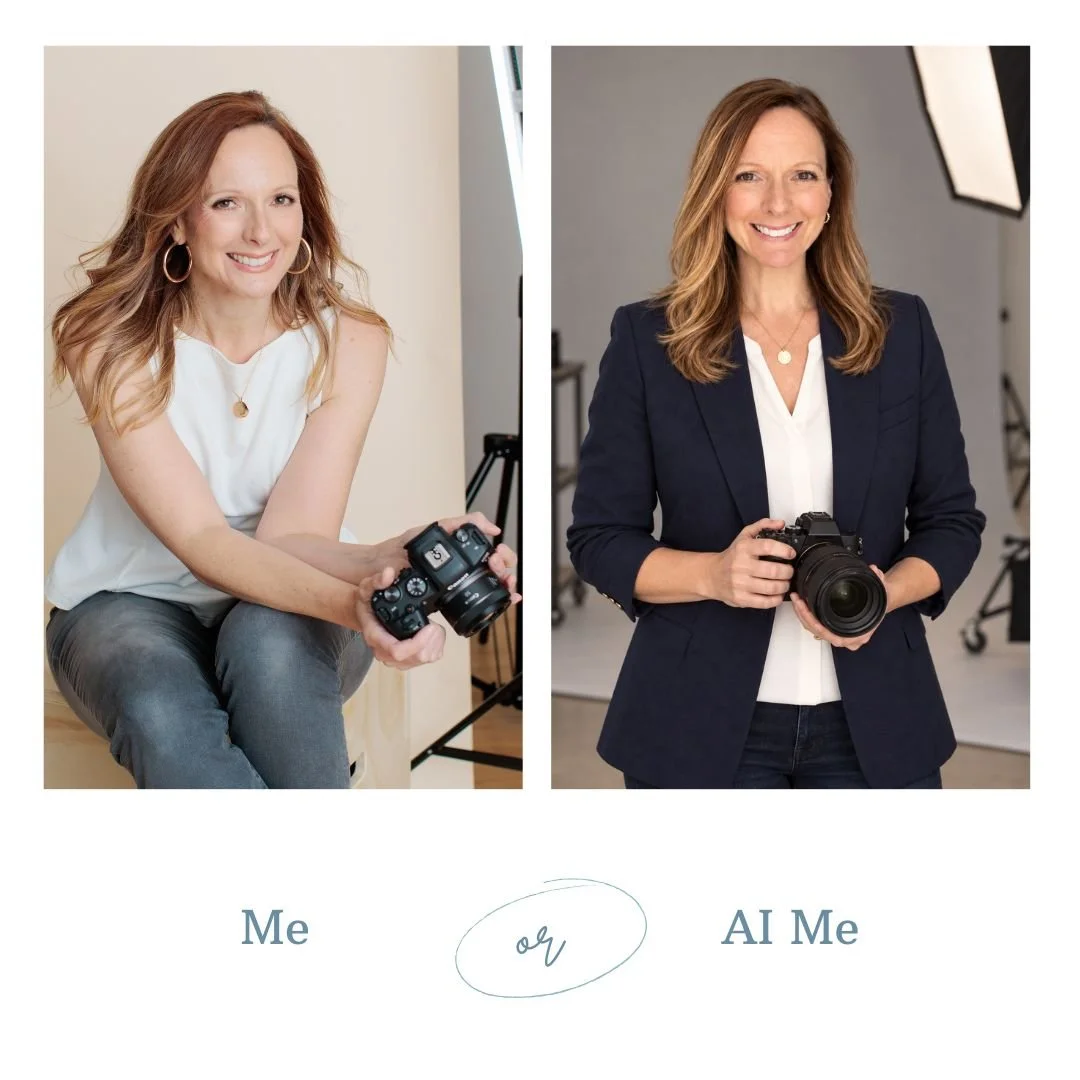 comparing an AI headshot of a photographer vs a real headshot