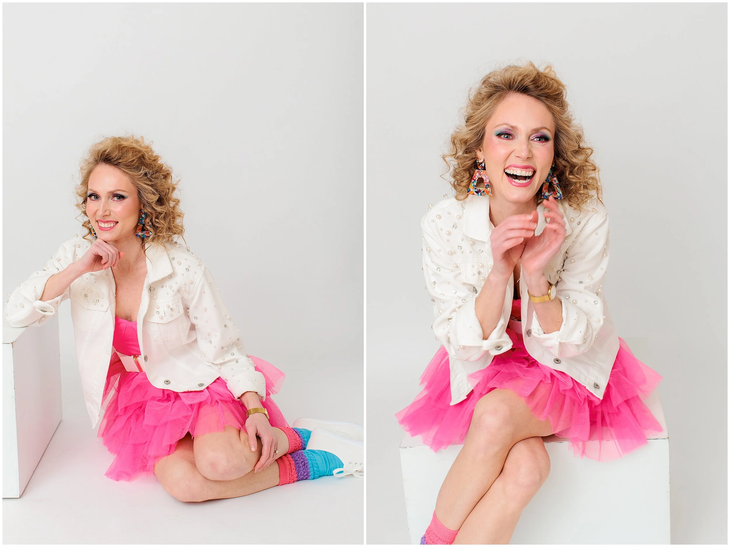 girl dressed in retro 80s outfit in Silver Spring studio