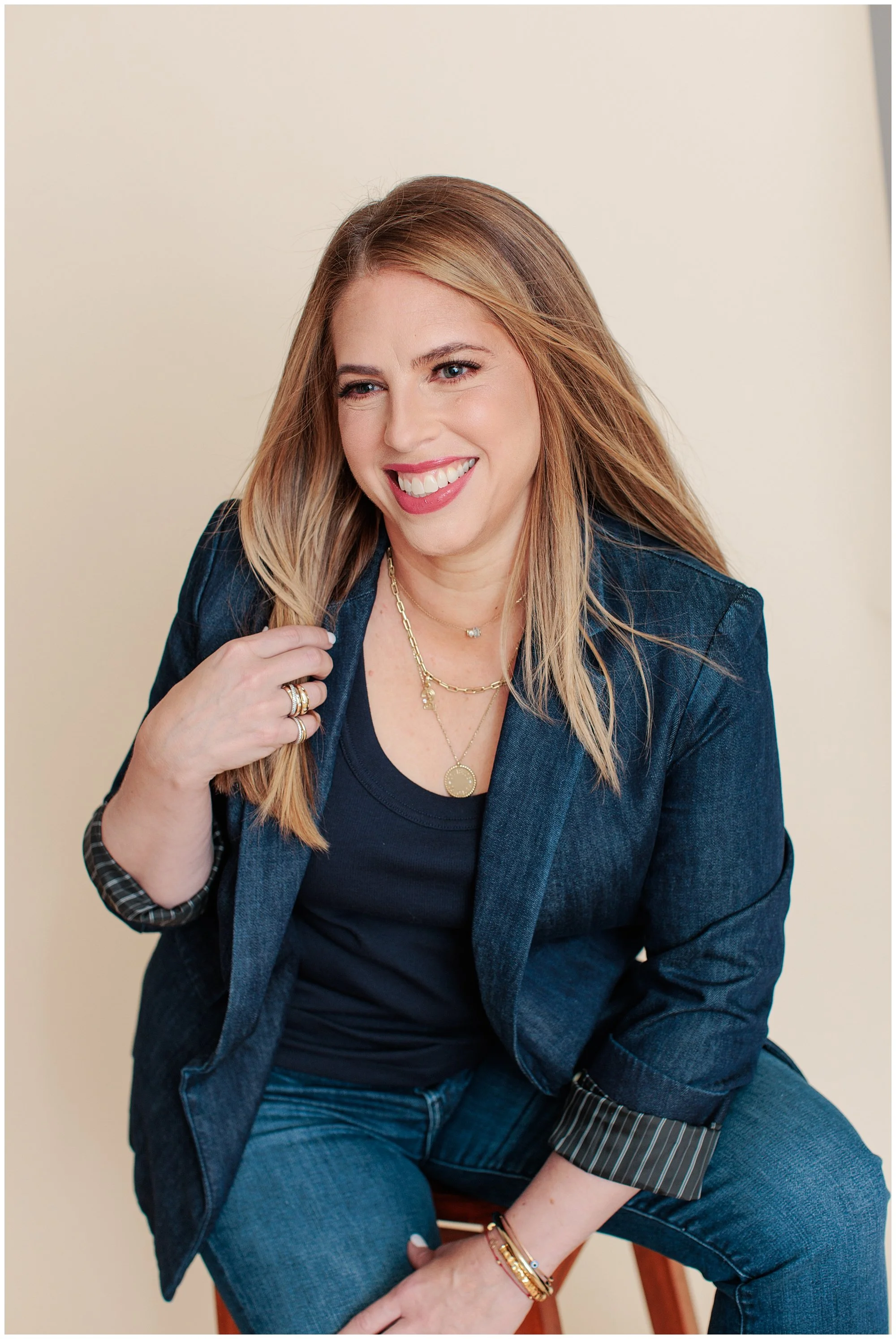 woman in silver spring studio smiling for modern headshot