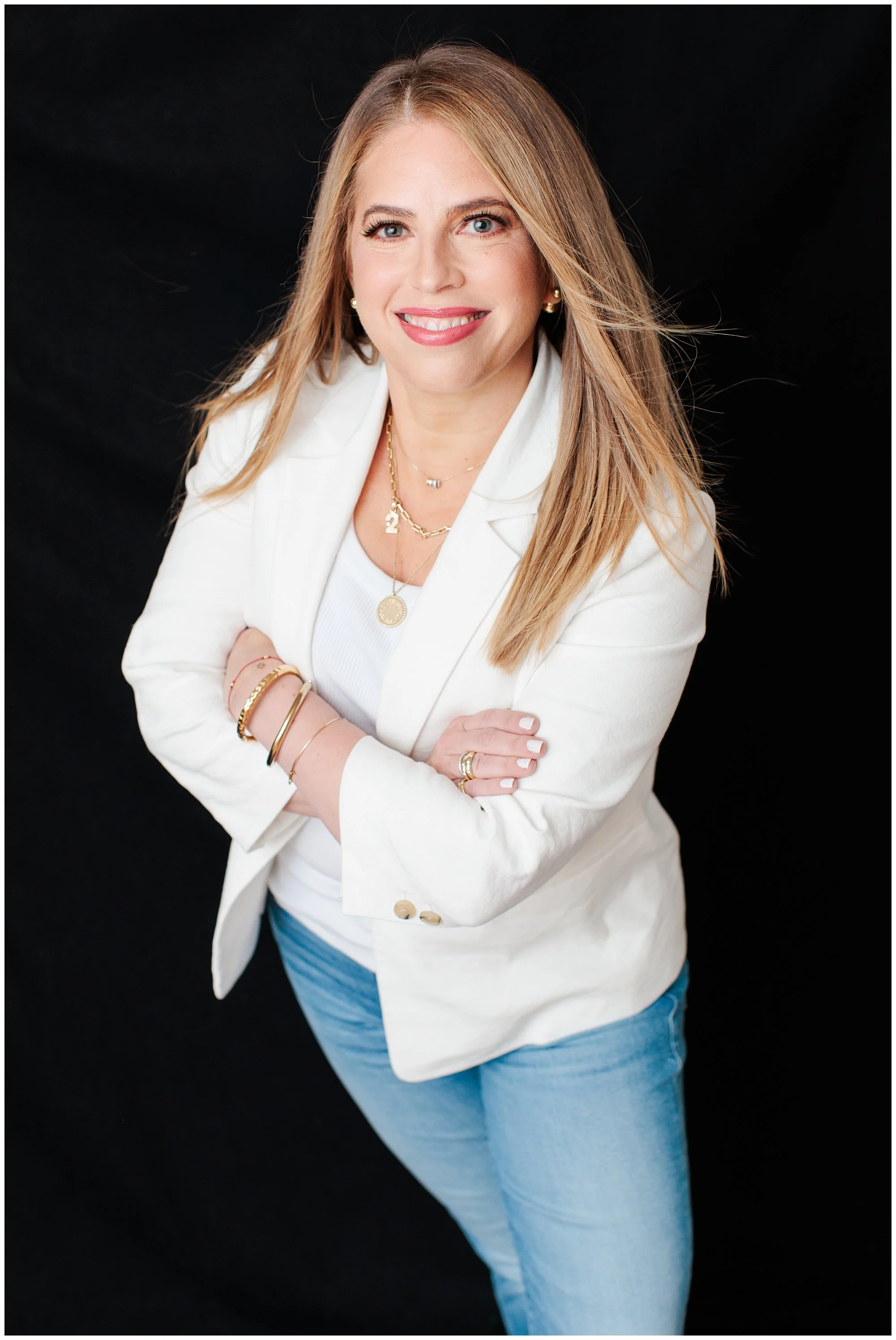 woman against black backdrop in Silver Spring studio for modern headshot