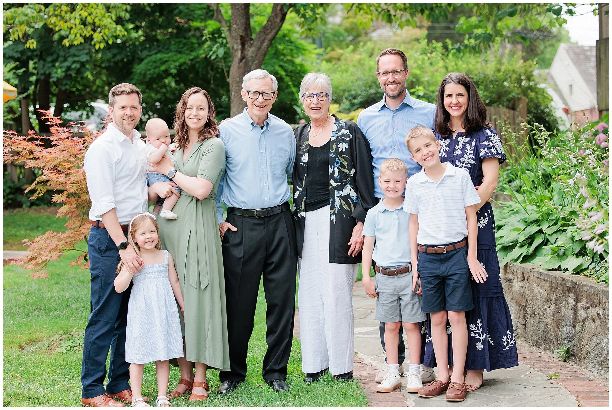 extended family photo in spring garden Silver Spring MD