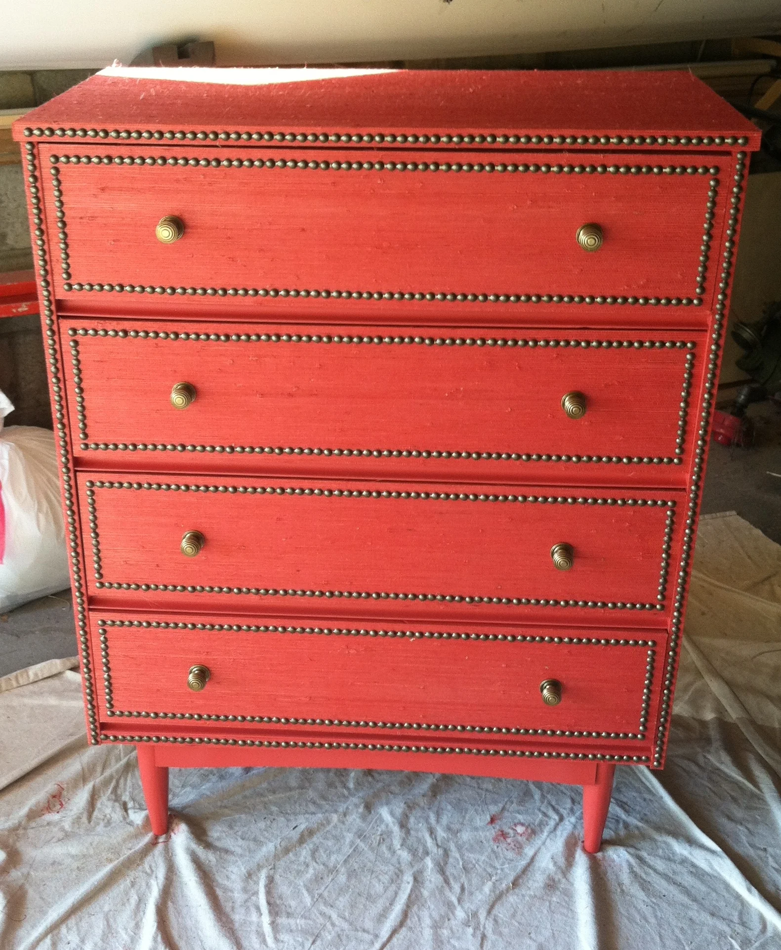 HGTV Magazine, Grasscloth and upholstery tack Chest