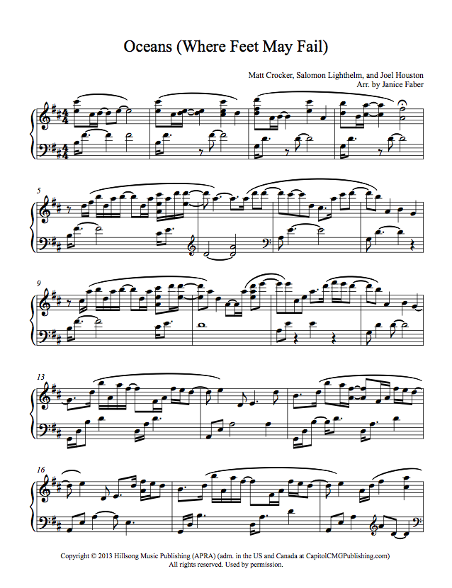Oceans (Where Feet May Fail) by Hillsong Digital Sheet Music