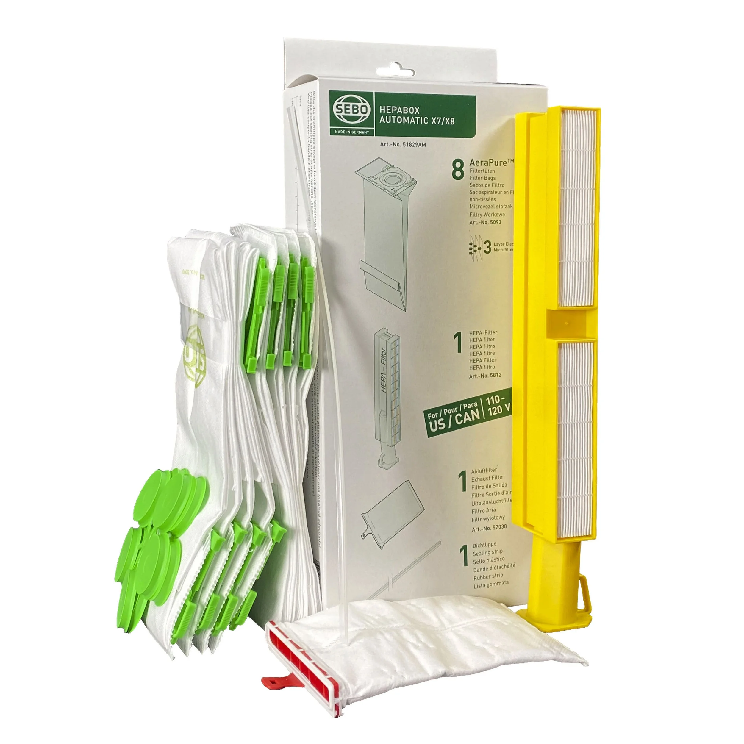 51829AM HEPA Service Box X7/X8 (8 bags, HEPA microfilter, exhaust filter, and sealing strip)