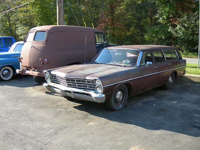 Some of the project vehicles that sit out front of the business would be fun to undertake, like this Ford station wagon.