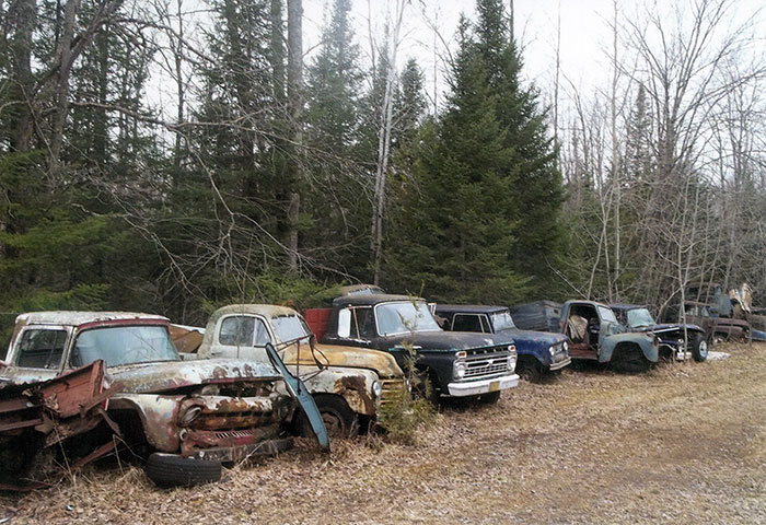   Here we see a whole row of vintage trucks representing a wide range of years.  