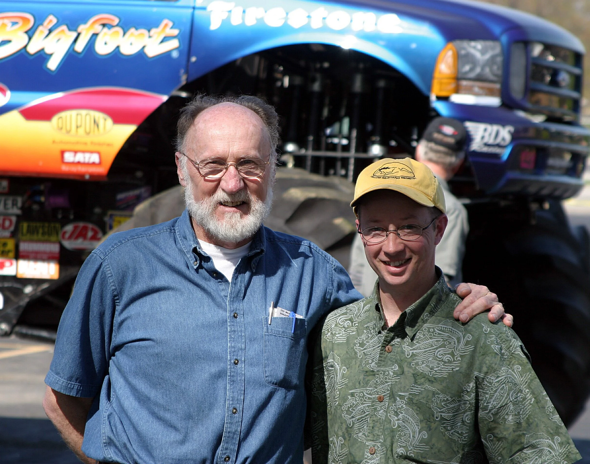  Bob Chandler (left) claims he was “in the right place at the right time” to launch the monster truck phenomenon. That’s 40-year-old Brad Bowling on the right. 