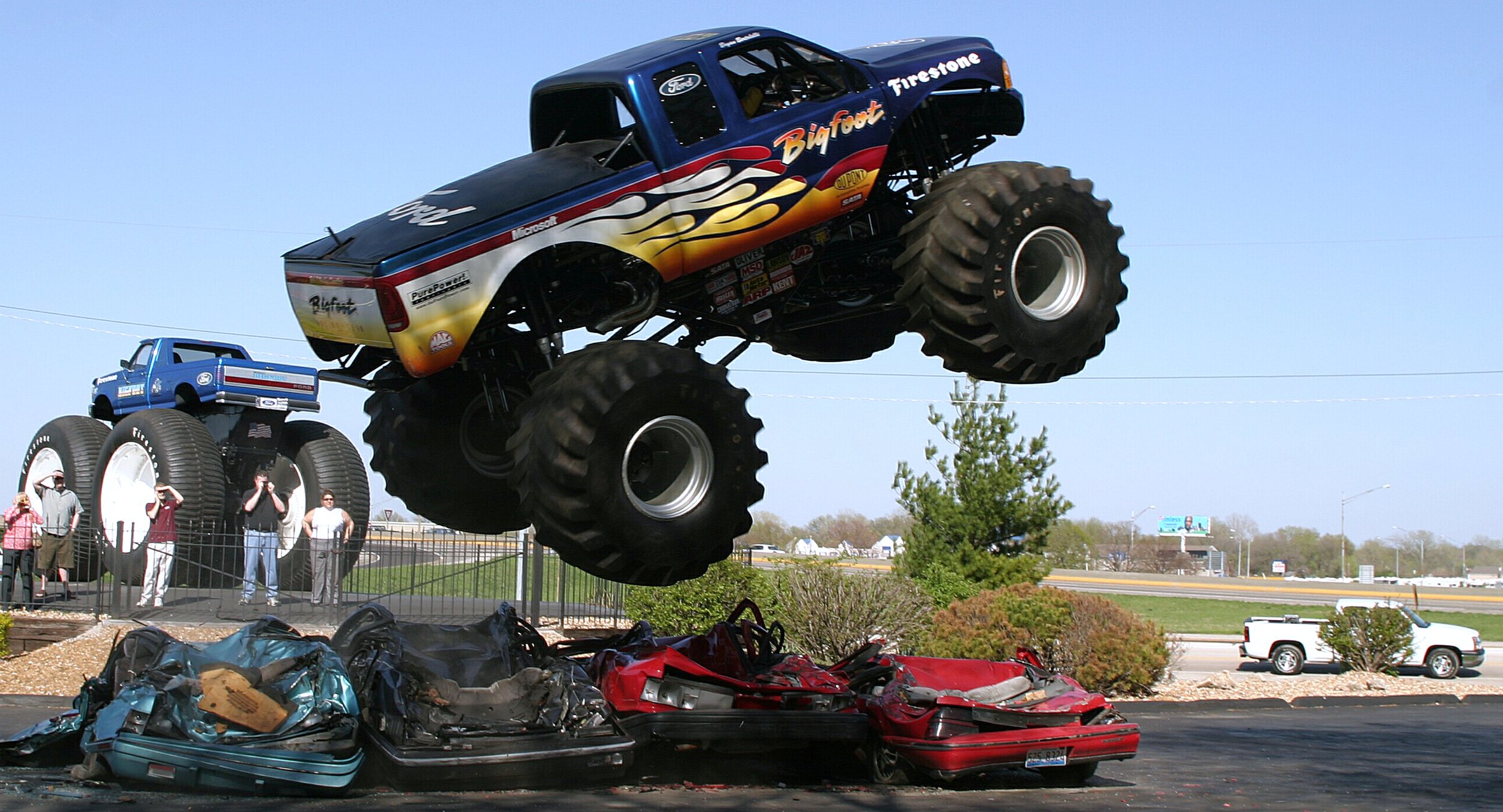  One of the Bigfoot employees demonstrates the short-takeoff/landing capabilities of the truck by getting a crazy amount of air! 