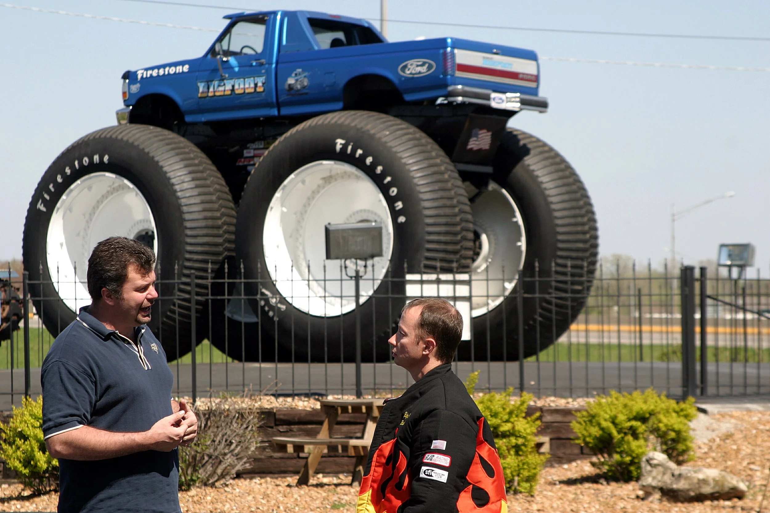  Wearing a fire suit about three sizes too large (but looking ever so sporty), I received some pre-flight instruction from Eric Meagher, an actual monster truck racing champion. 