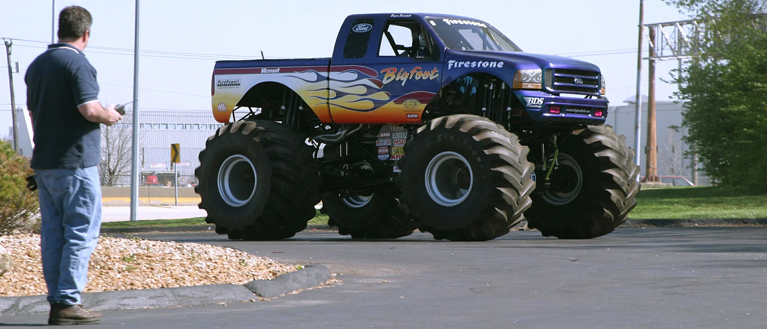  During all the training sessions, the instructor has final say over the truck’s performance. What looks like a two-way radio in his hand is actually a remote kill switch that can disable an out-of-control truck in an instant. 