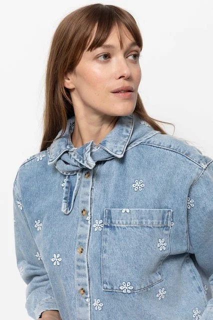 nobody shirt with removable scarf - denim blue flowers