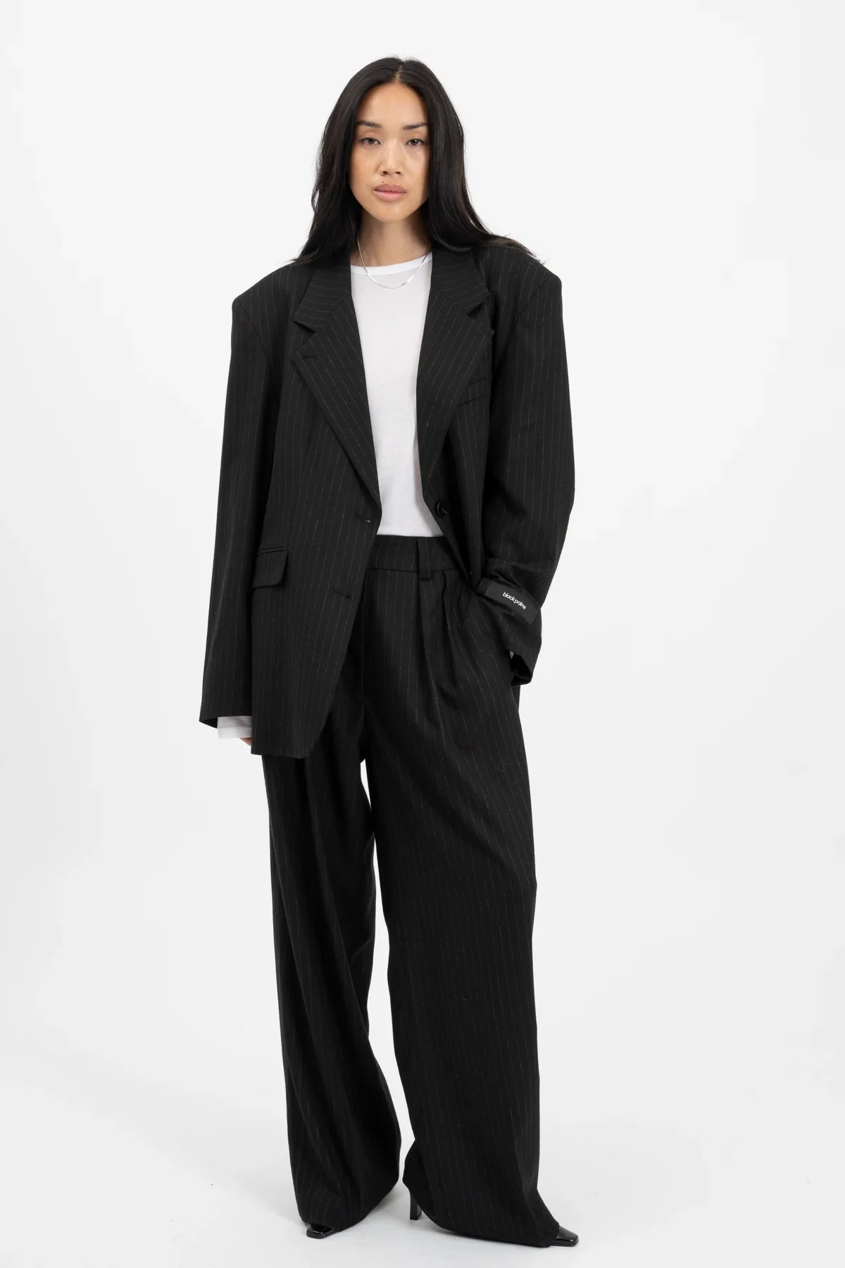 benja flares - black pinstripe