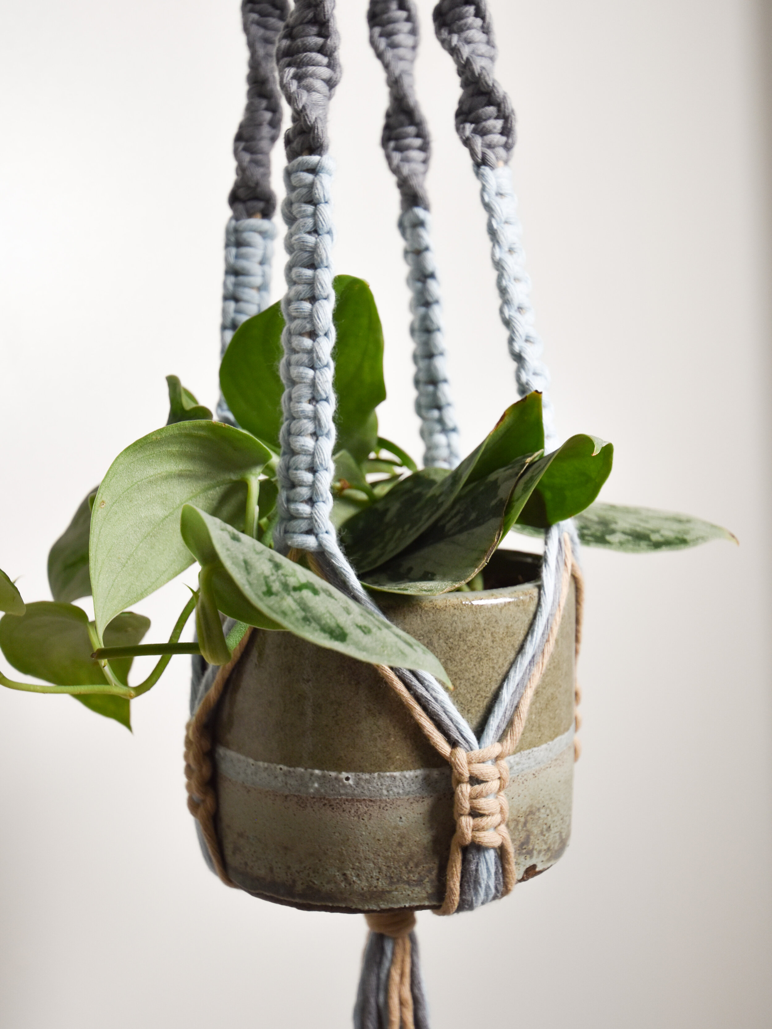 Macrame Plant Hanger with handmade ceramic pot