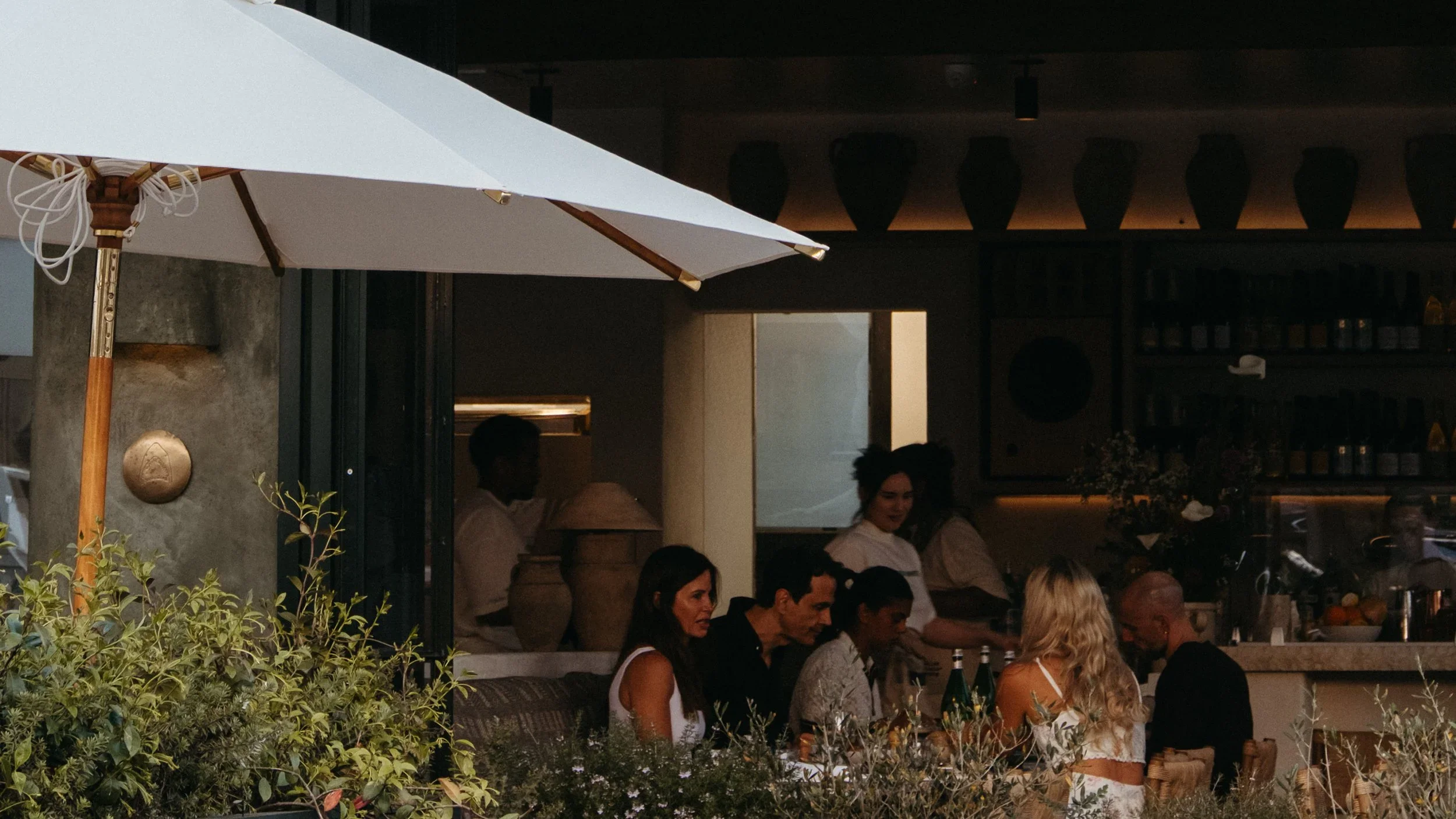 Intimate terrace dining. Enjoy a private, candlelit dinner on the outdoor patio at Great White Restaurant West Hollywood.