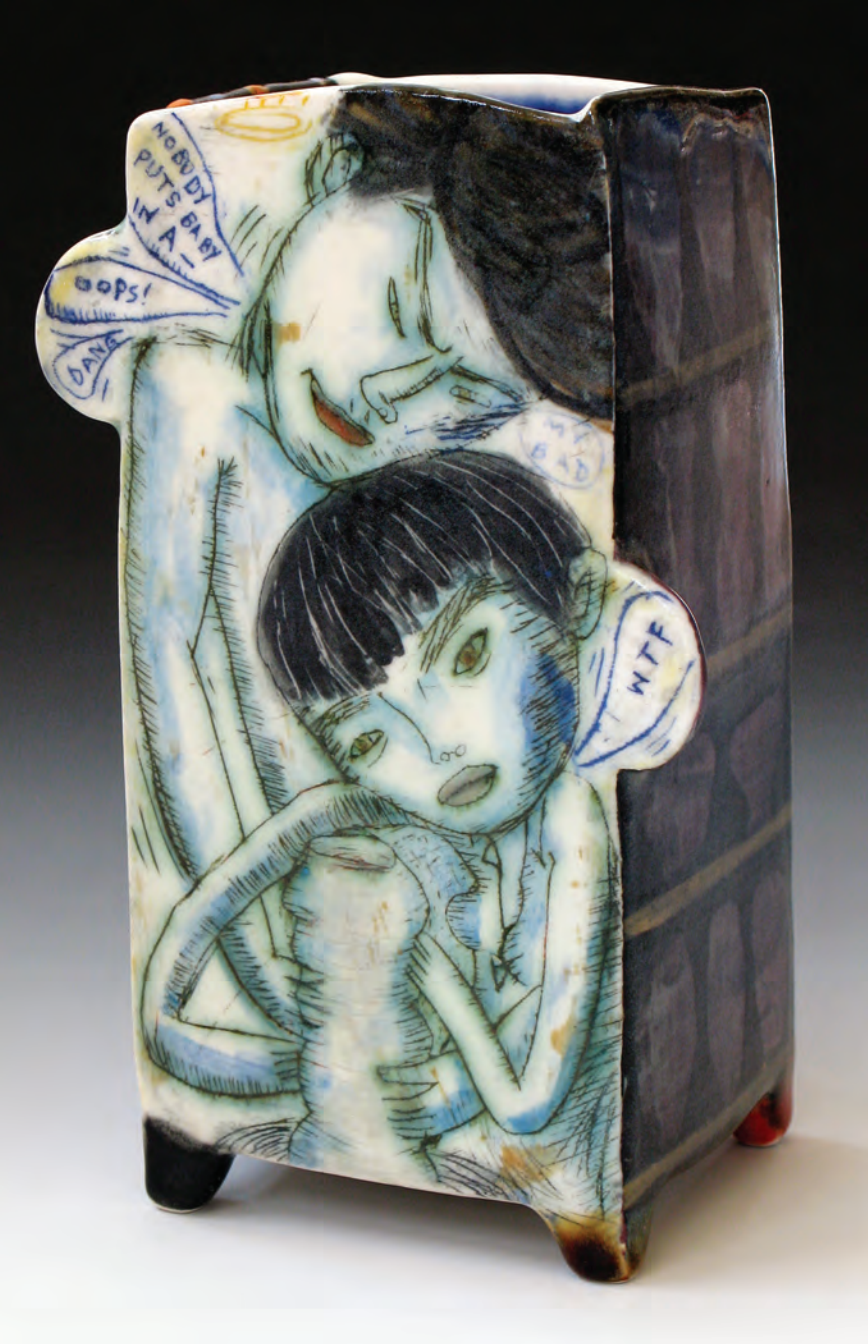 Kevin Snipes, Unchanged Melody. 2012. Porcelain, glaze, underglaze, oxide wash, mid-range electric. 7 x 3.5 x 3 in. Courtesy of the artist.