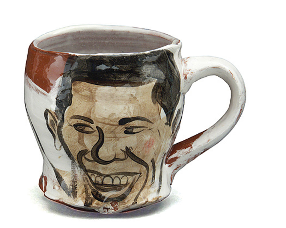 Donna Flanery Obamaware cup, 2008, earthneware {h. 4 in, w. 3/5 in, d. 3.5 in}