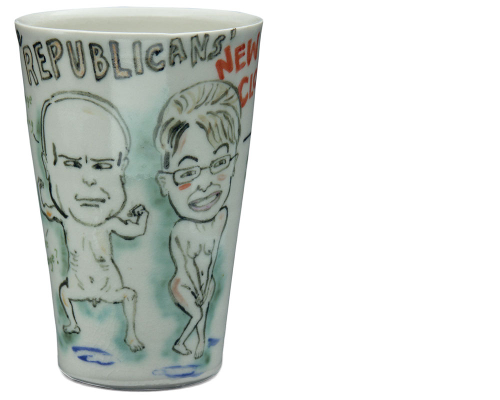 Beth Lo The Republicans’ New Clothes, Obamaware, 2008, porcelain {h. 7.25 in, w. 3.5 in, d. 3.5 in}.