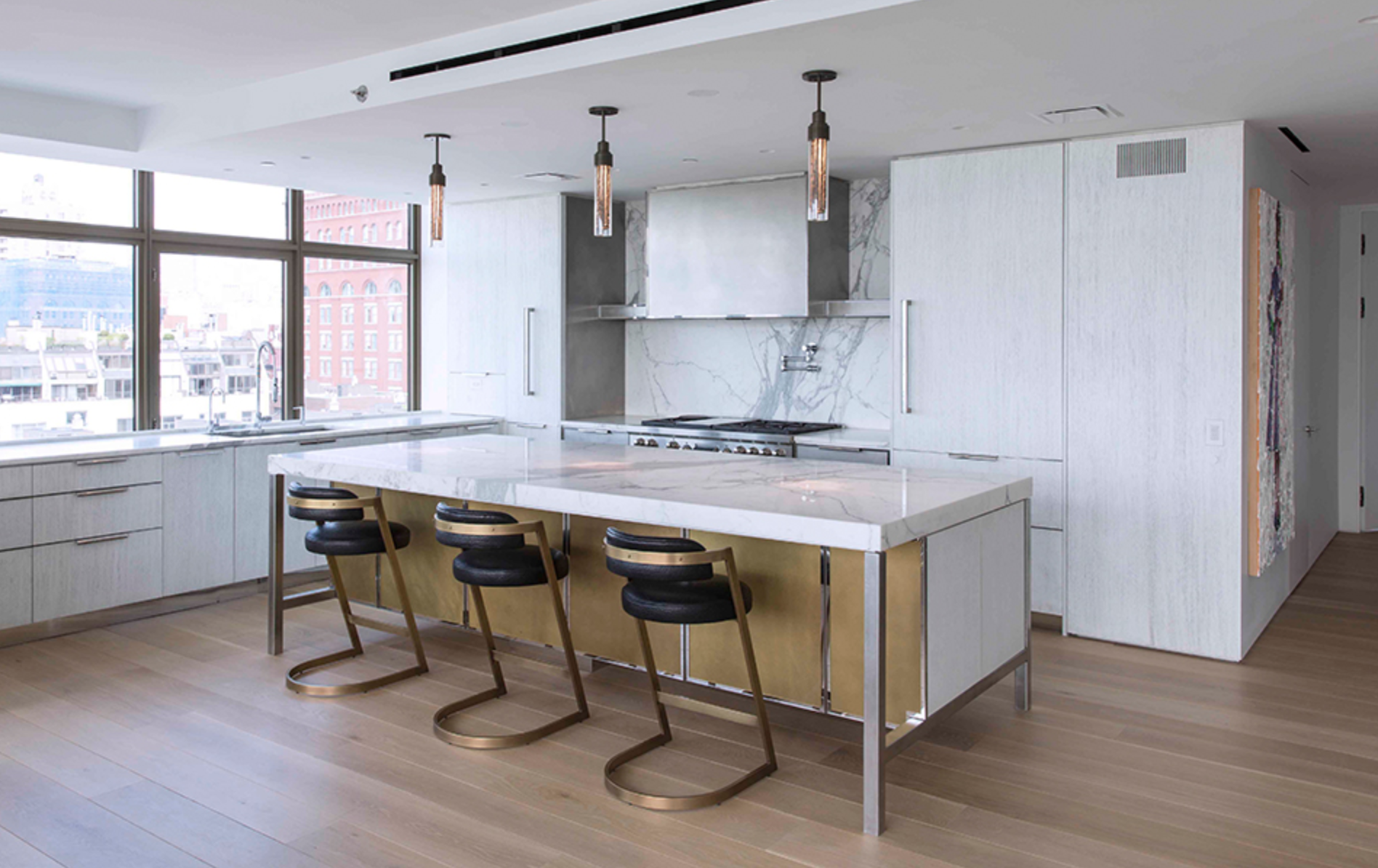 Amuneal designed, fabricated and installed this custom kitchen in New York. Photo by Goldenberg Photography