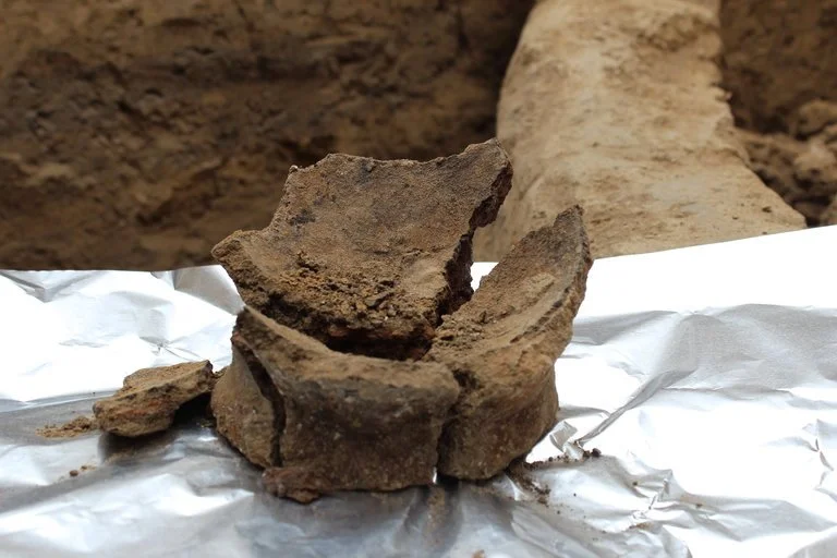 The base of a Neolithic jar recovered from a Neolithic site in Georgia. Photograph by Judyta Olszewski.