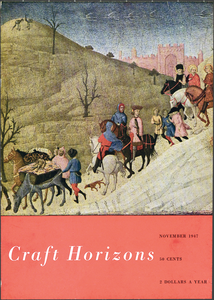  Sassetta (Stefano di Giovanni), The Journey of the Magi, c. 1433-35, tempera on gold and wood, 8.5 x 11.75 in., Craft Horizons, November 1947, Volume 8, Number 19 