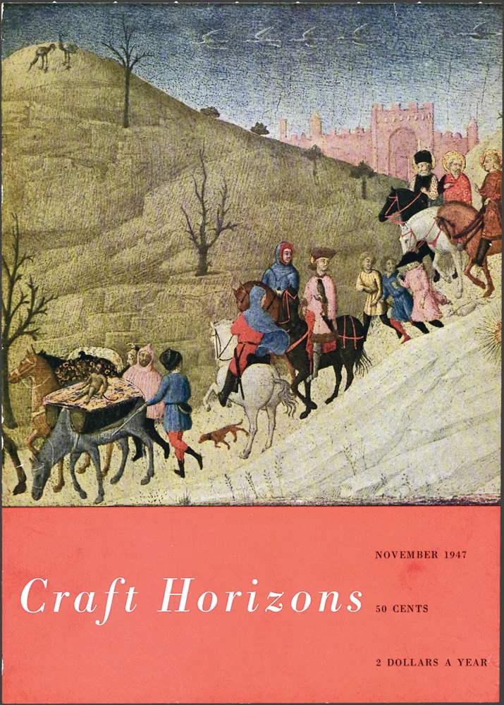 Sassetta (Stefano di Giovanni), The Journey of the Magi, c. 1433-35, tempera on gold and wood, 8.5 x 11.75 in., Craft Horizons, November 1947, Volume 8, Number 19