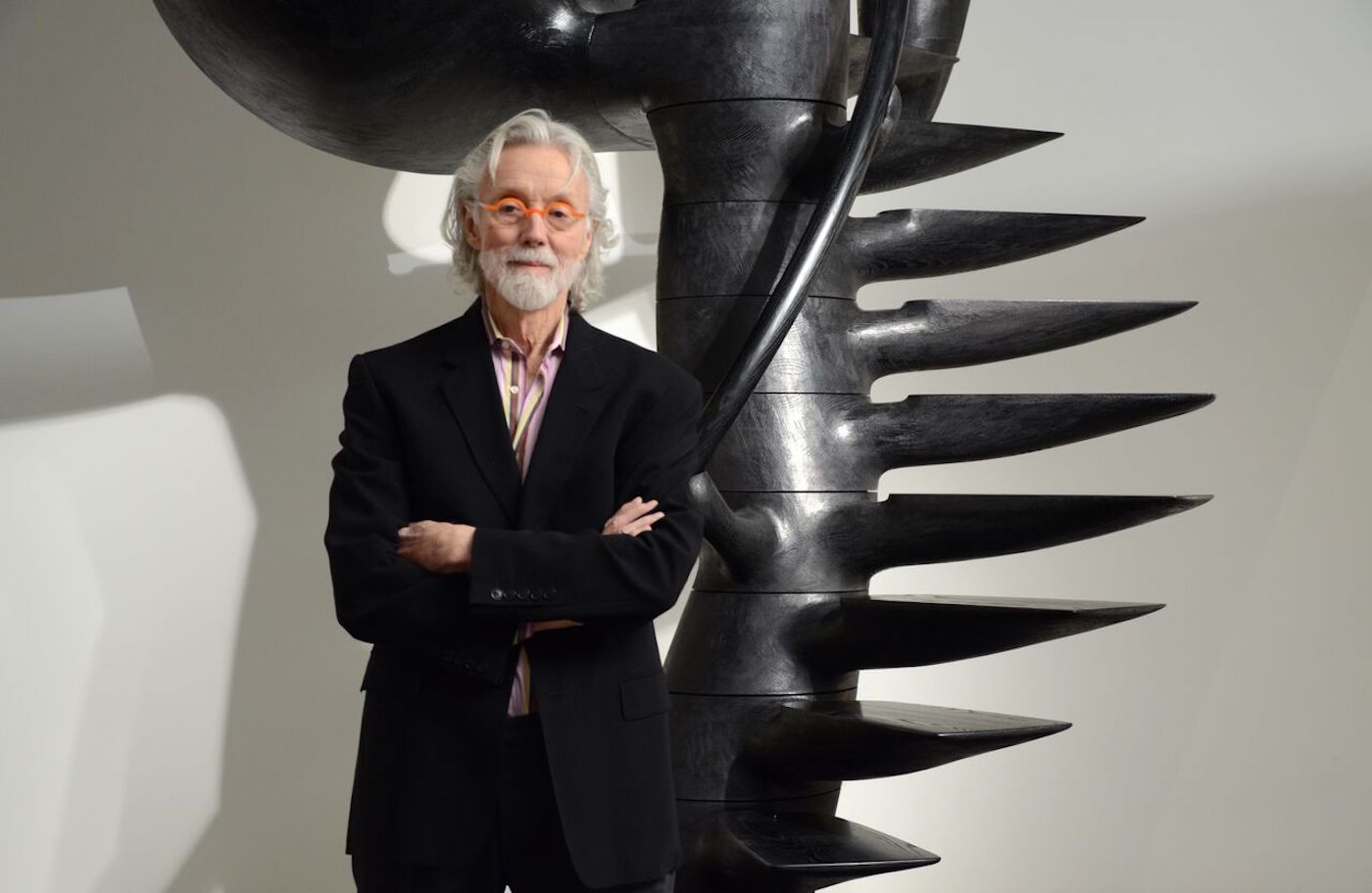 Wendell Castle portrait with A New Environment (2013) at Friedman Benda, New York (image courtesy Friedman Benda and Wendell Castle)