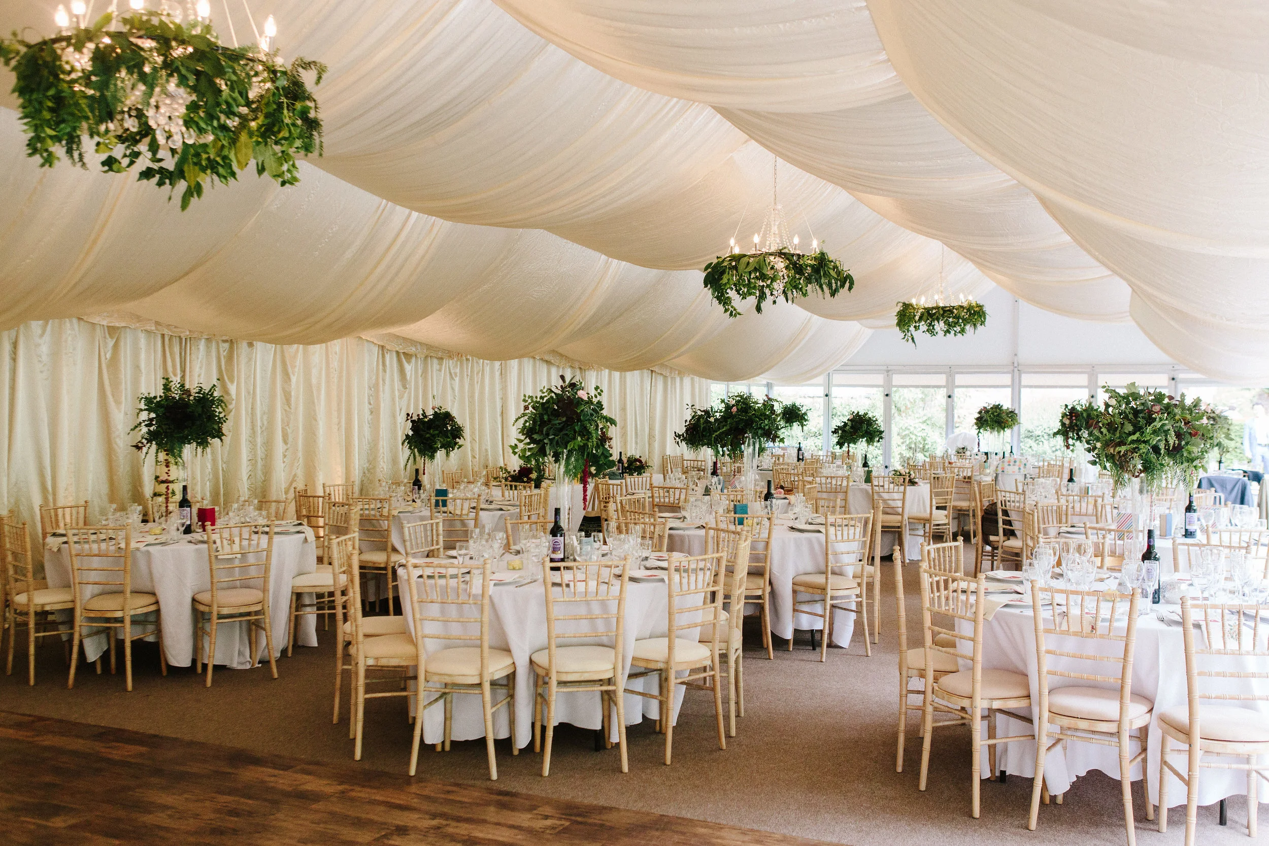 A marquee full of foliage for Tim & Mary's wedding this summer. Beautiful photo from Nathan English Photography