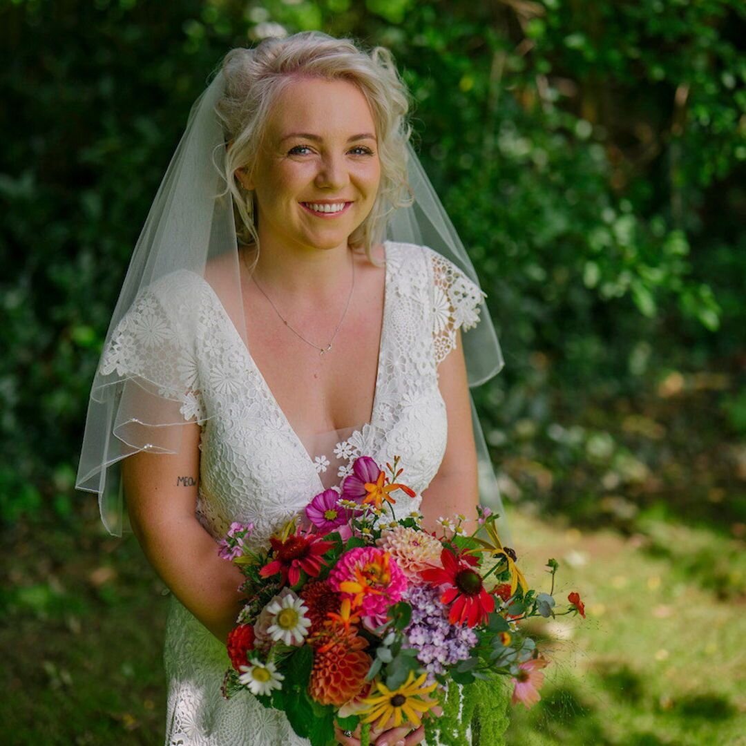 A gorgeous wedding from last summer - Freya &amp; Jake got married in the village church over the road from her childhood home, and her bouquet was filled with locally grown, seasonal flowers including a few select blooms from her parent's garden (📷