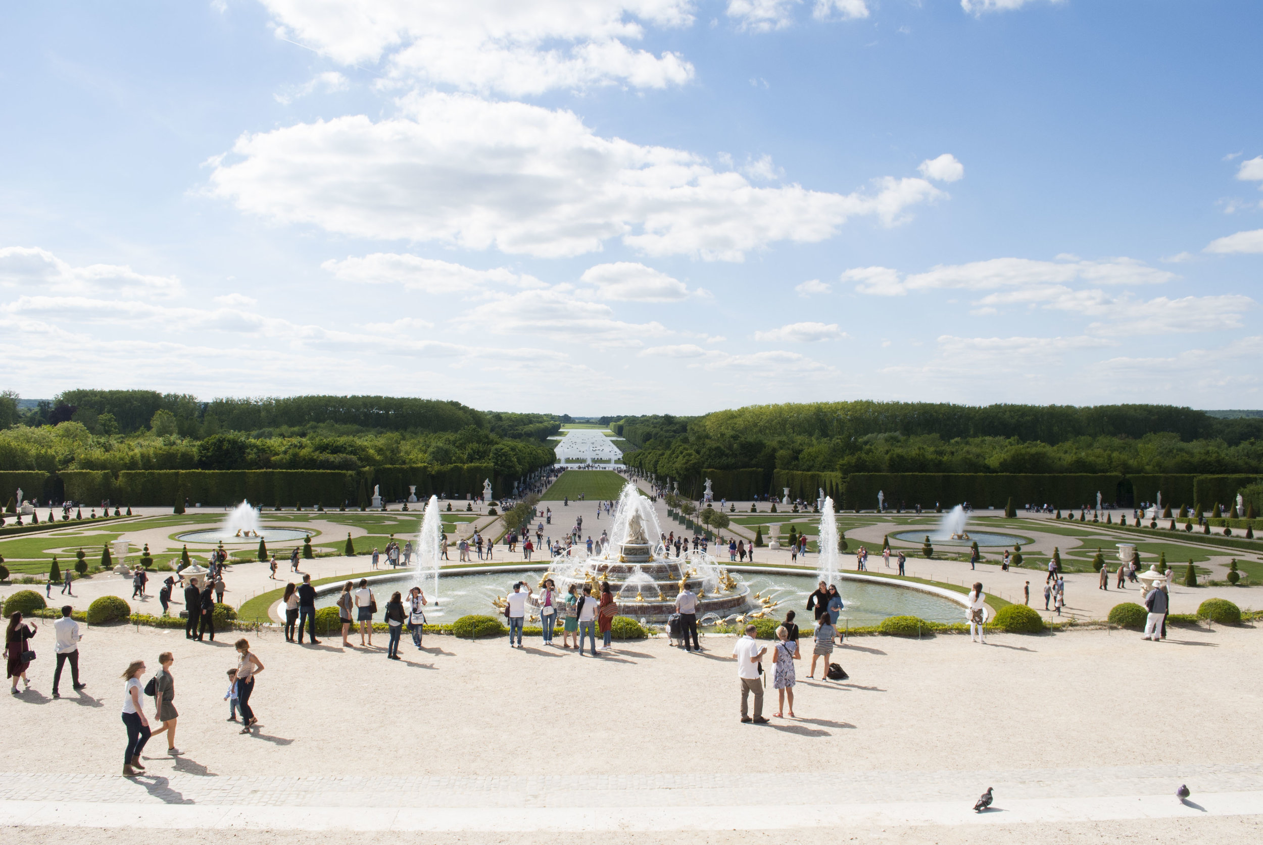 The Gardens of Versailles on a busy Sunday.