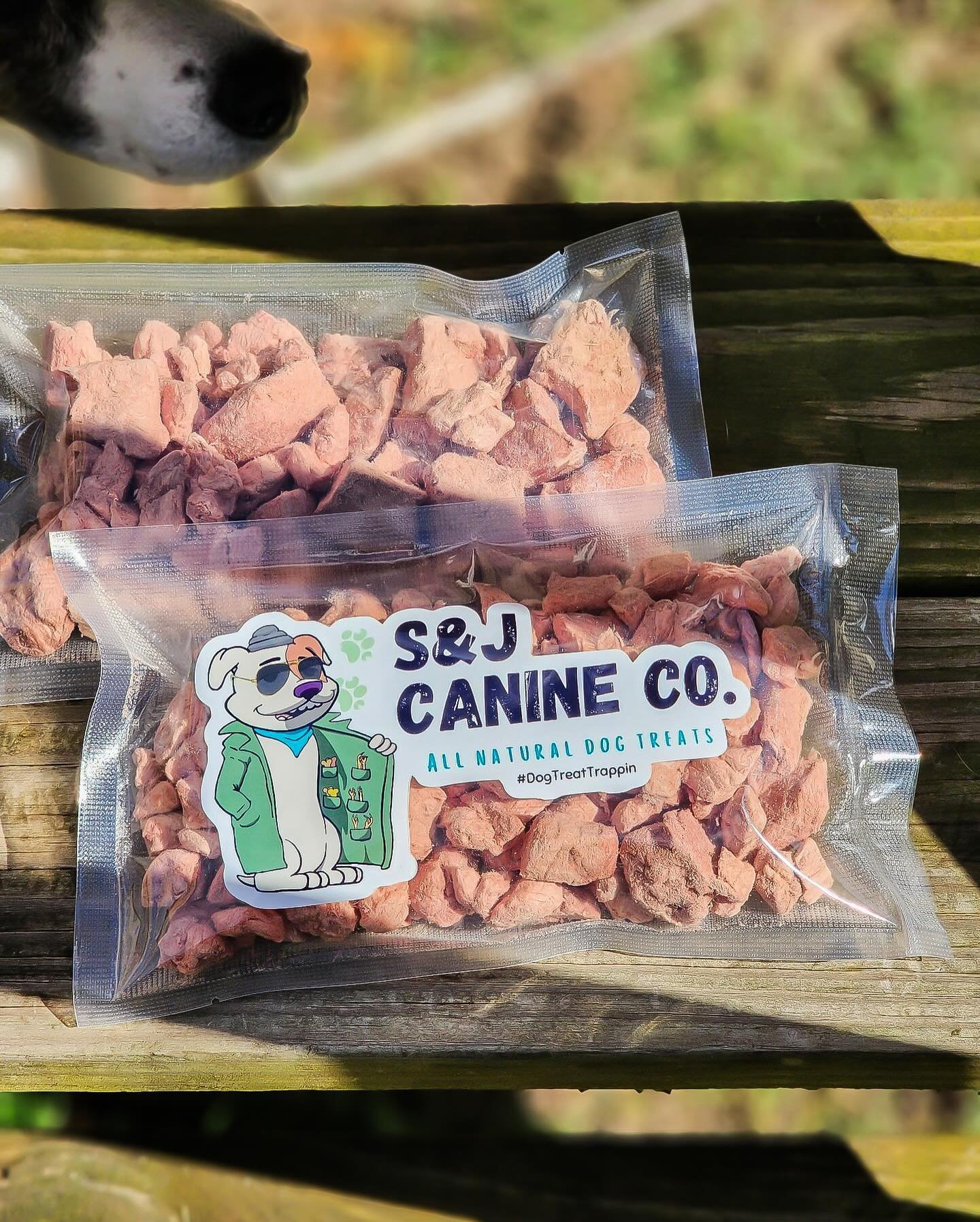 only the best for our pups and @sj_canineco makes the treat game easy🦴🍖 no preservatives or chemicals or weird ingredients we can&rsquo;t pronounce, and all made locally! grab a couple packs at our upcoming market and treat your dogs to the best🐾 