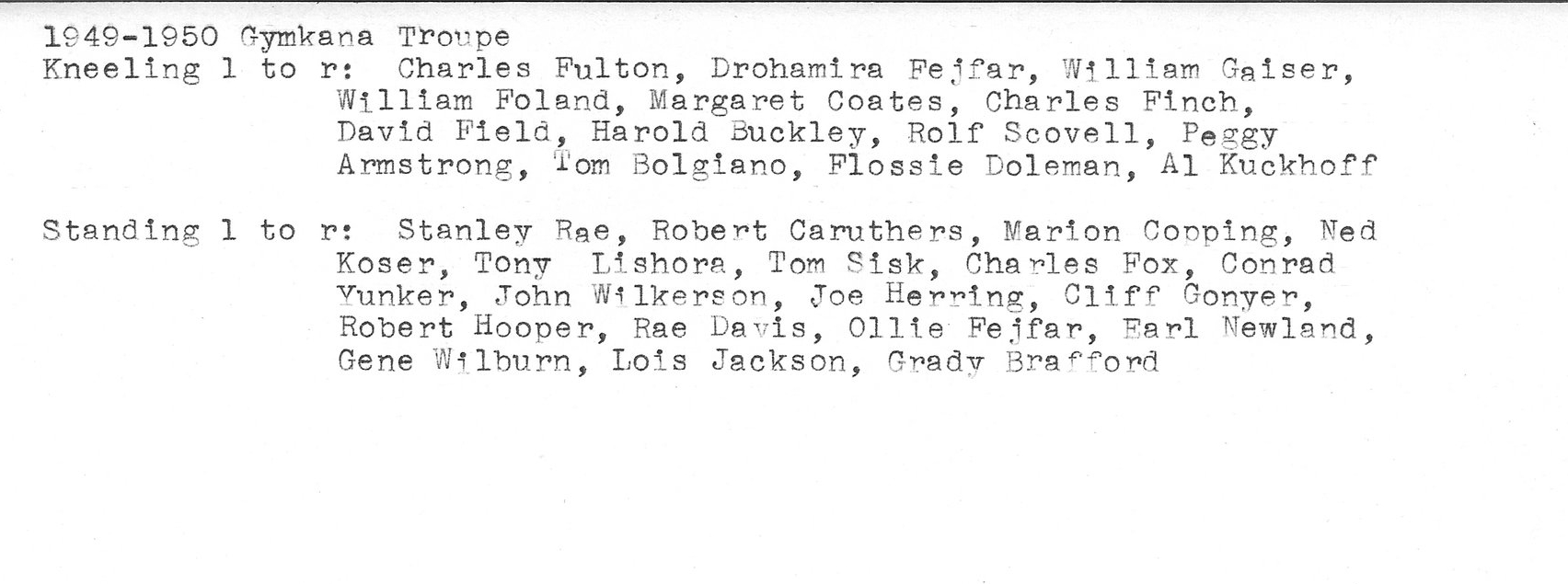 1949-1950 Troupe roster
