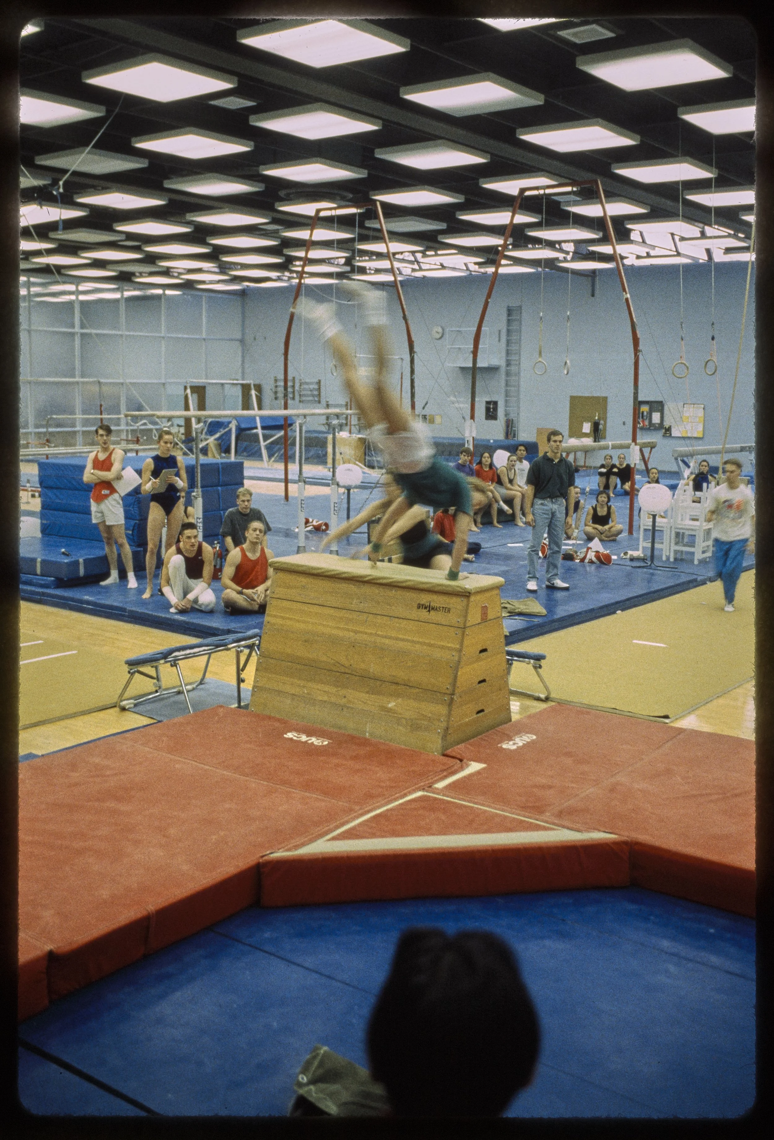  Criss-cross roundoffs on vault in the gym 