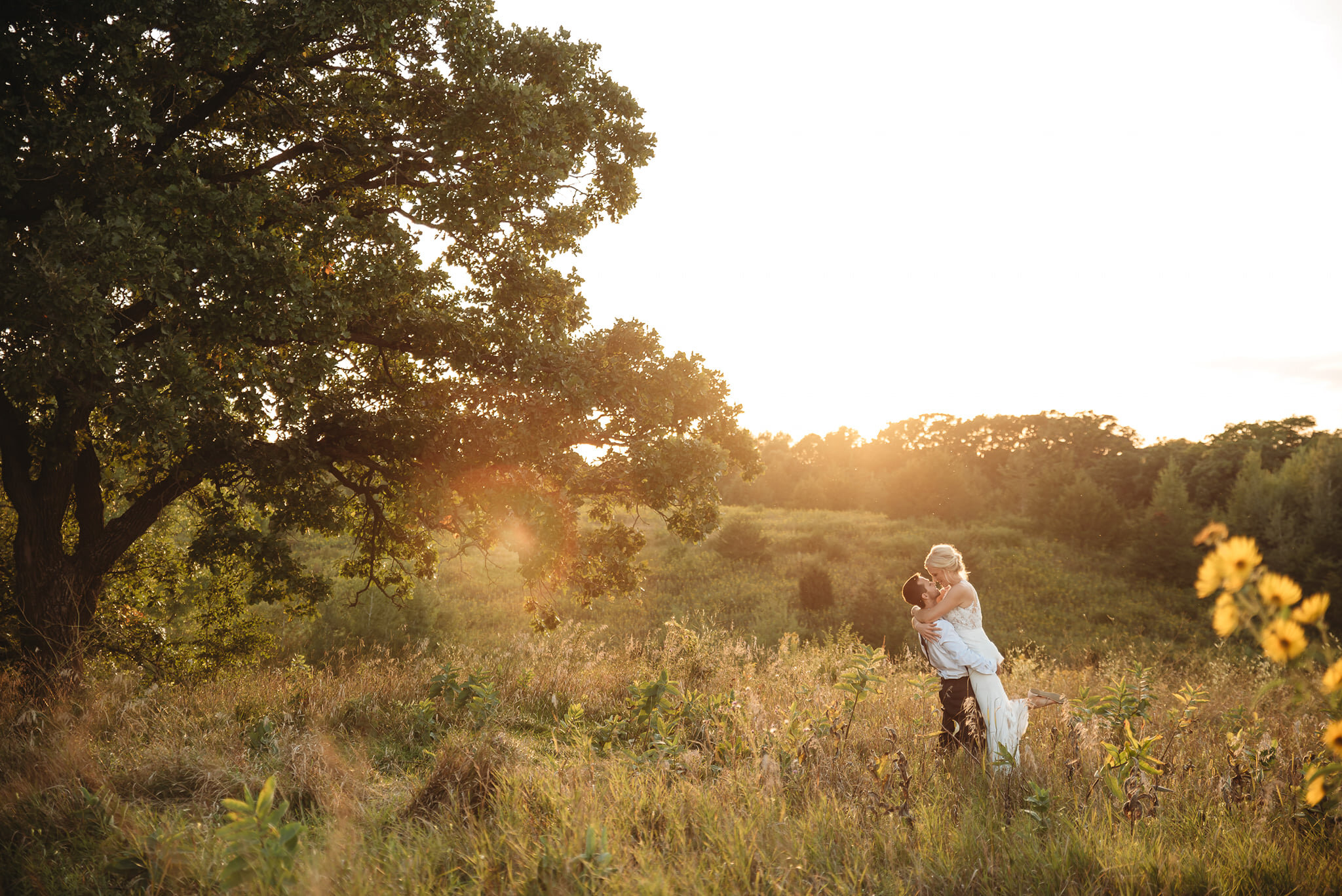 Romantic Sunset Bride and Groom Picture at Almquist Farms Wedding Venue, Minnesota