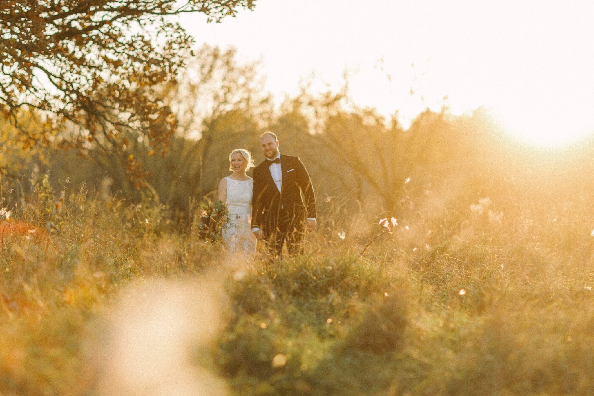 Romantic Sunset Bride and Groom Picture at Almquist Farms Wedding Venue, Minnesota