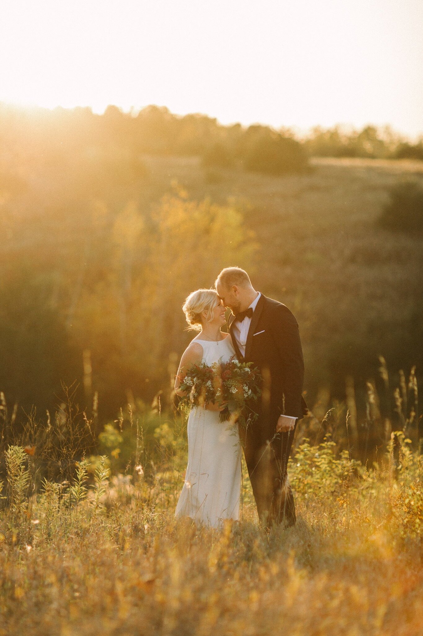 Romantic Sunset Bride and Groom Picture at Almquist Farms Wedding Venue, Minnesota