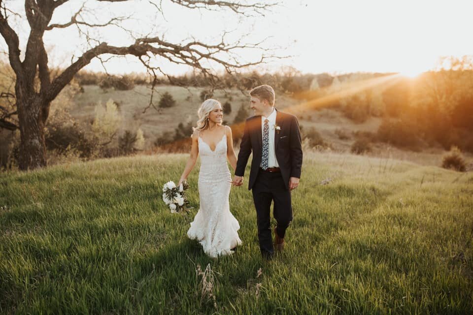 Romantic Sunset Bride and Groom Picture at Almquist Farms Wedding Venue, Minnesota