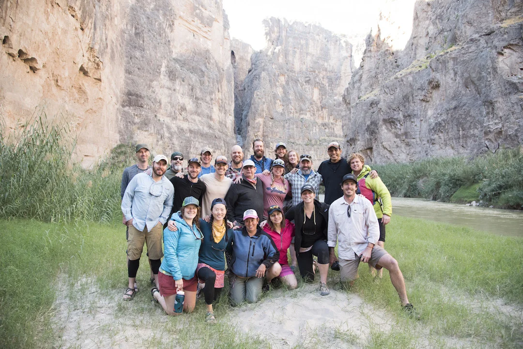 Group photo, featuring outdoor brand reps and military veterans. 