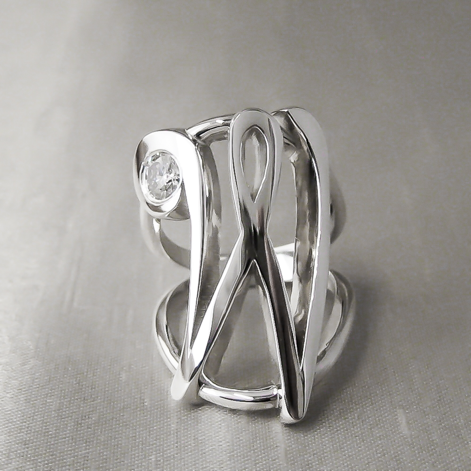   Sterling Silver Initial W Ring with Diamond.  