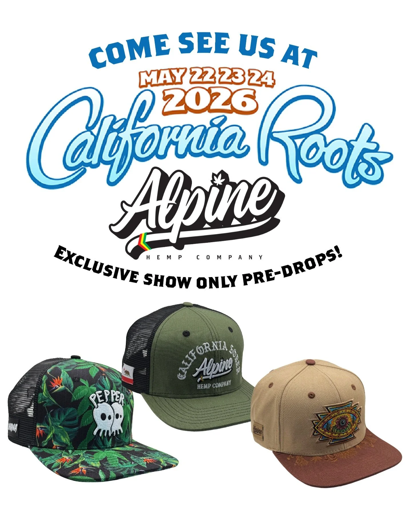 Who's ready for @calirootsfest this weekend! 🎉💥

Come find us in the stables. 
We have a new drop with our ohana @pepperlive 

A new jersey/hat combo from @dylanfantillustration, along with some fresh new Alpine products.
 
*These will all be avail
