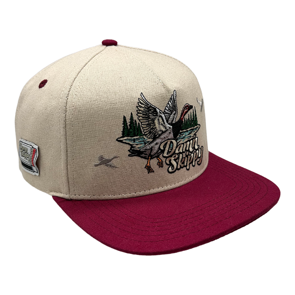 Damn Skippy Natural / Maroon Bill 5 Panel Snapback