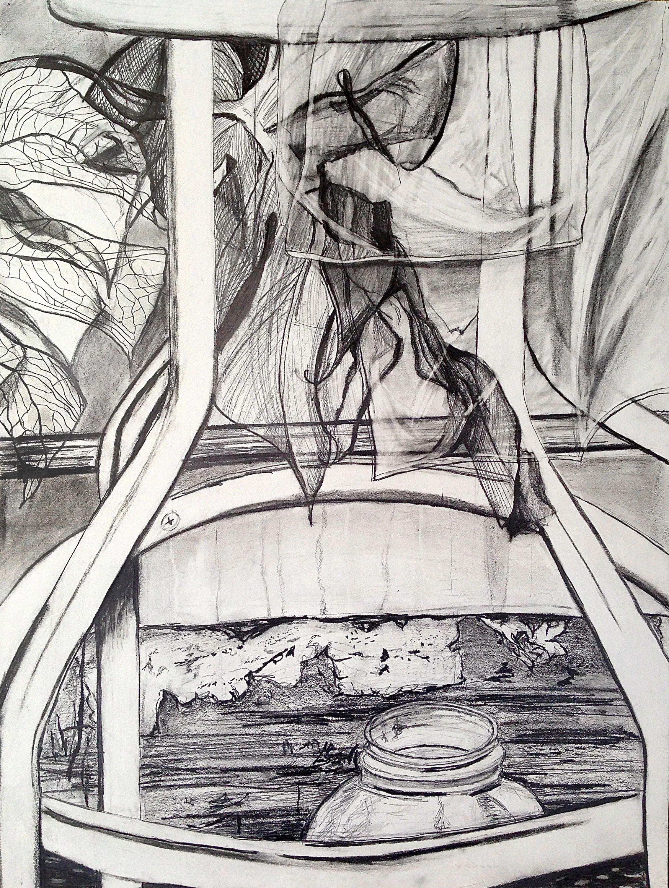 Under the Chair, 24” x 36”, Pencil on paper
