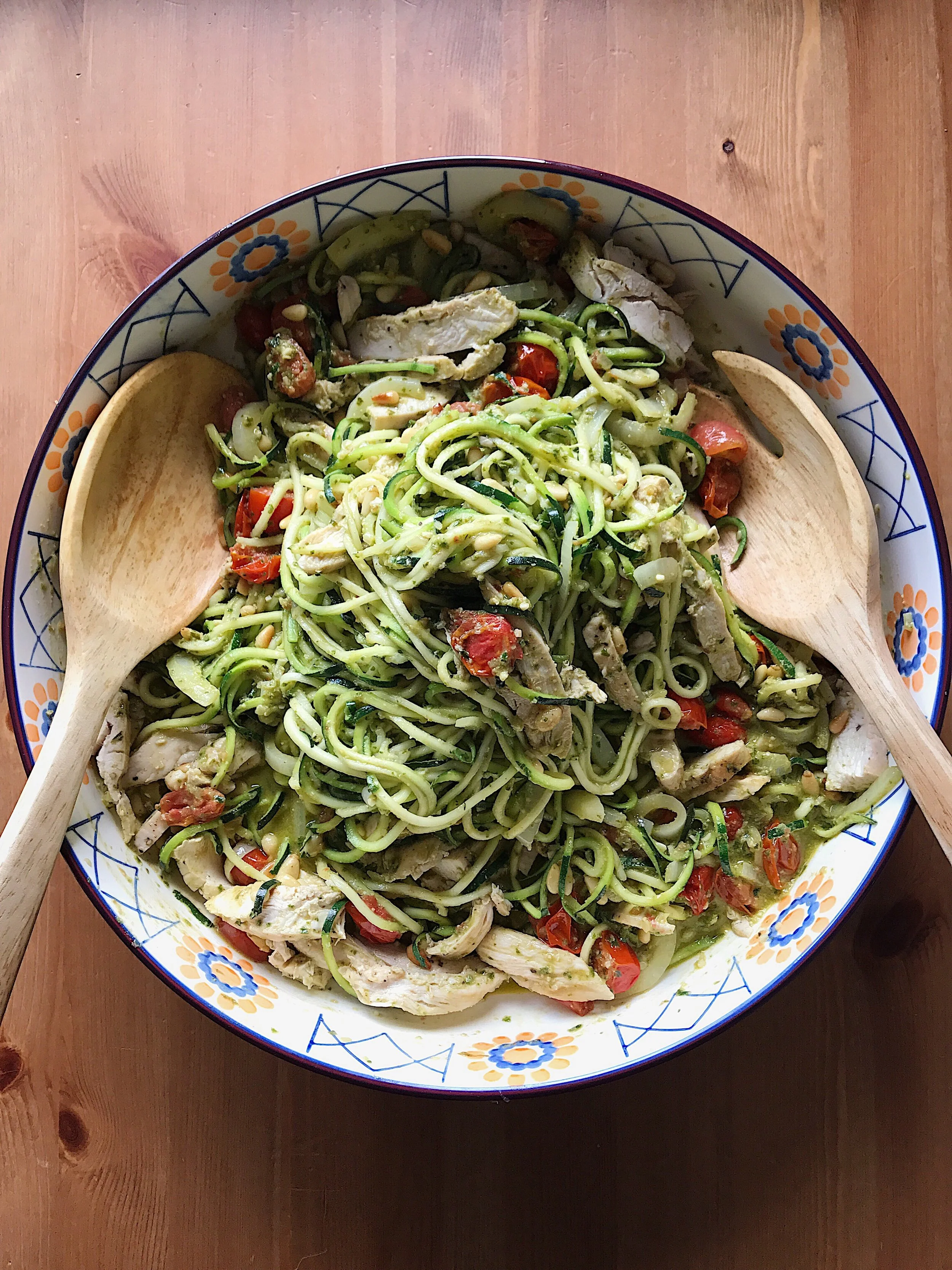 Zoodles have become my new favourite Candida diet-friendly meal. Simply sauté garlic and onions in ghee, throw in some cherry tomatoes, then add pre-cooked organic chicken, spiralized zucchini, toasted pine nuts, lemon juice, and home made pesto (keep on heat until warm). 